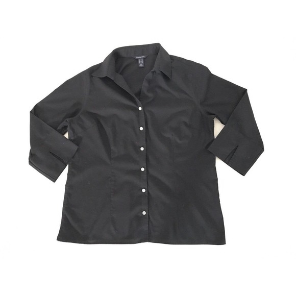 Lands' End | Dress Shirt Size 12 Button Down Fitted Stripped 3/4 Sleeves Black - Picture 6 of 8